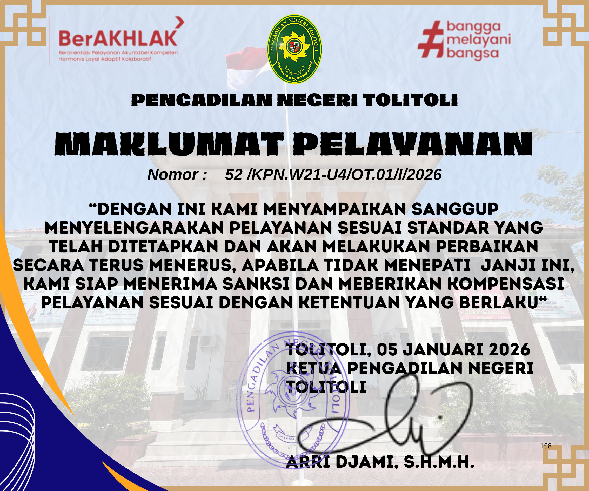 Maklumat Pelayanan Pengadilan Negeri Tolitoli bagian 1